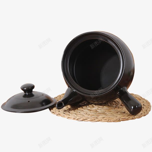 黑色陶土中药罐png免抠素材_新图网 https://ixintu.com 中药罐 养生 单手柄 煎药壶砂锅 煮草药 耐热 陶土作品 陶土材质