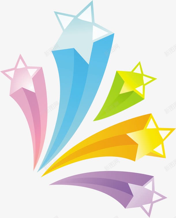 由左往右彩色四流星png免抠素材_新图网 https://ixintu.com 彩色 往右 流星