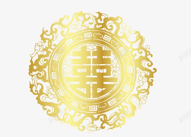 金色精美圆形喜字png免抠素材_新图网 https://ixintu.com 喜字 圆形 精美 纹样 金色