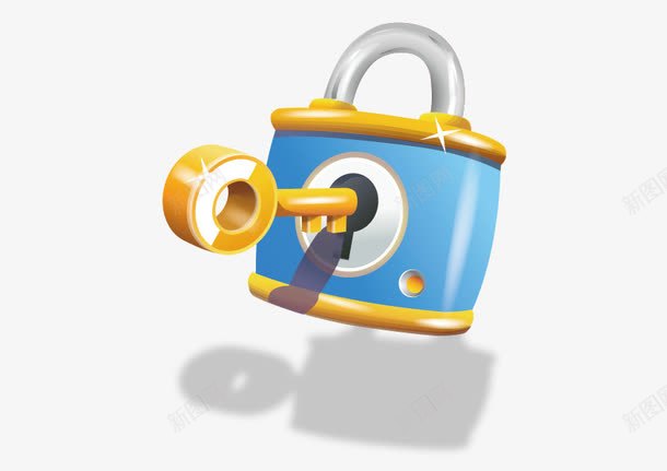 锁头png免抠素材_新图网 https://ixintu.com 卡通 插画 金色 钥匙 锁头