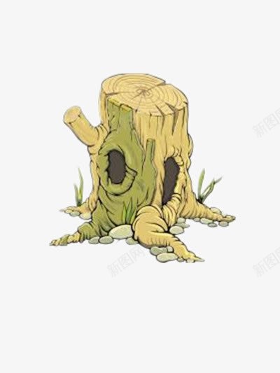 手绘树桩png免抠素材_新图网 https://ixintu.com 干枯树干 树干 树根 树洞