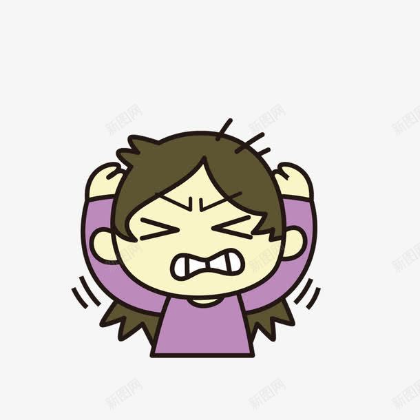 双手抱头嫌吵的女孩png免抠素材_新图网 https://ixintu.com 卡通手绘 双手抱头 咬牙 抱头蹲 生气的女孩 矢量人物下蹲 闭眼