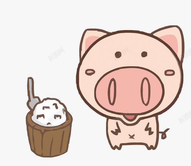 猪和饭桶矢量图eps免抠素材_新图网 https://ixintu.com Q版猪 卡通 手绘饭桶 猪 猪矢量 矢量图 饭桶