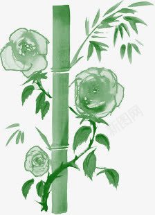 花朵缠绕竹竿png免抠素材_新图网 https://ixintu.com 水墨画 竹竿 缠绕 花朵