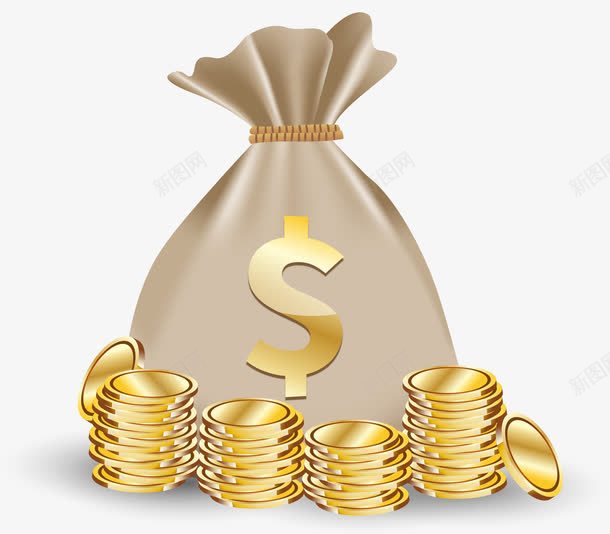 金光闪闪的钱袋png免抠素材_新图网 https://ixintu.com 理财 矢量素材 财宝 金币 钱袋