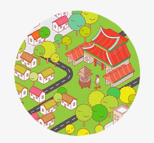 卡通公园小镇png免抠素材_新图网 https://ixintu.com 公园 小房子 小镇 绿化