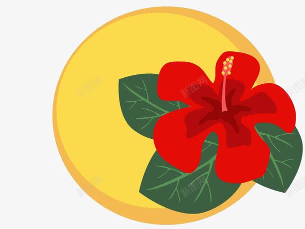手绘木槿花卉边框png免抠素材_新图网 https://ixintu.com 叶子 手绘 木槿 花卉 边框