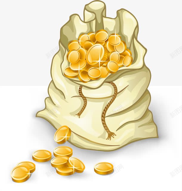 一袋金币png免抠素材_新图网 https://ixintu.com 海盗宝藏 矢量金币袋子 财富 金币