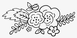 手绘黑色线条花卉叶子简笔画素材