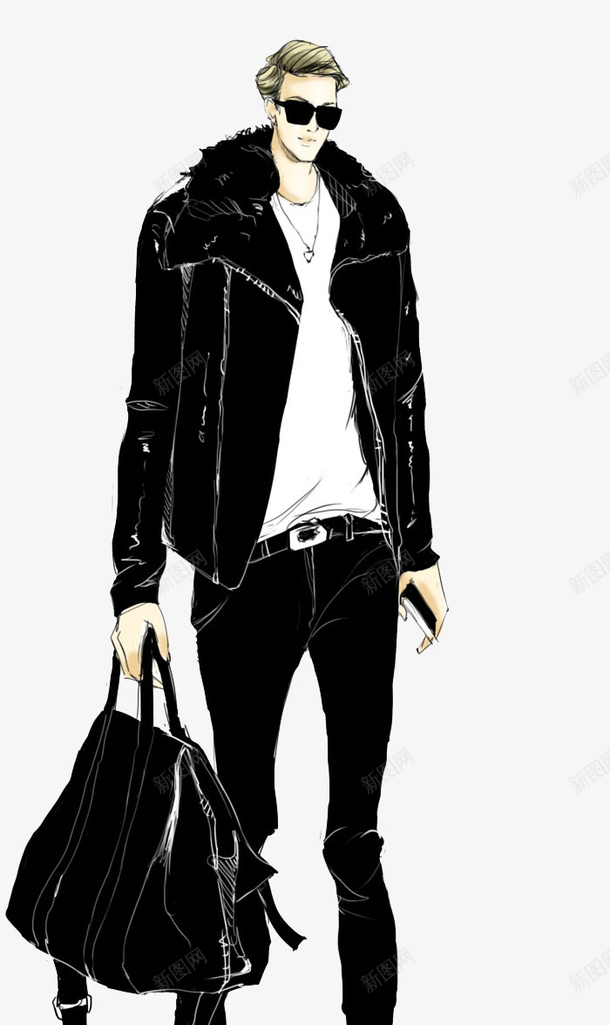帅气黑衣男生手绘插画png免抠素材_新图网 https://ixintu.com 帅气男孩插画 男生插画 黑衣男生插画