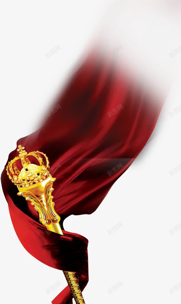 金色手杖红色飘带png免抠素材_新图网 https://ixintu.com 手杖 素材 红色 金色 飘带