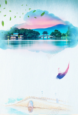 西湖旅行主题海报背景元素背景