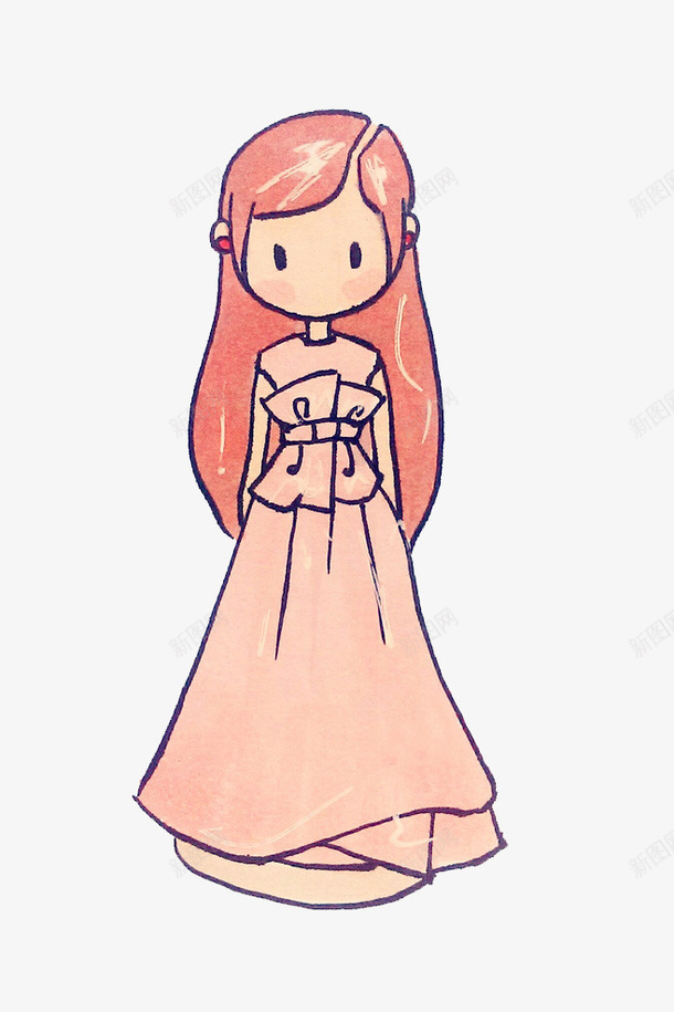 卡通简笔画女孩png免抠素材_新图网 https://ixintu.com 女孩 插画 礼服 粉色