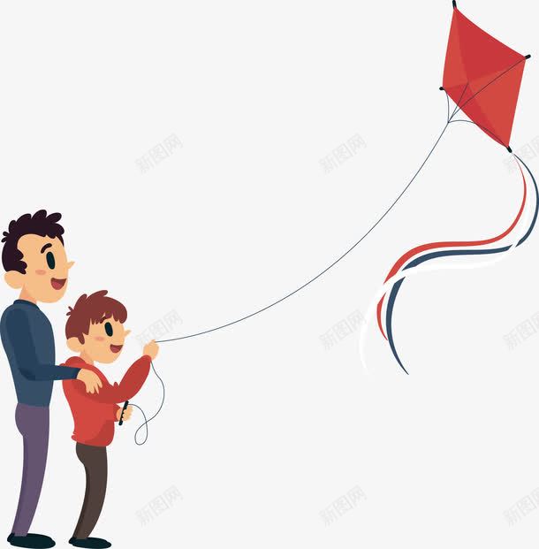 陪儿子放风筝png免抠素材_新图网 https://ixintu.com 卡通人物 奶爸 好爸爸 风筝