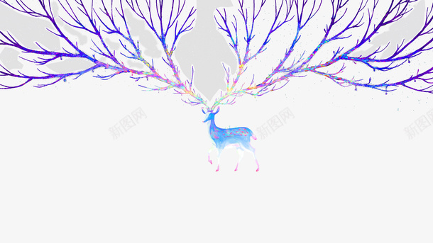 星空大角鹿插画psd免抠素材_新图网 https://ixintu.com 剪影 小动物 手绘水彩鹿 星空png 星空剪影鹿 梦幻手绘鹿png素材