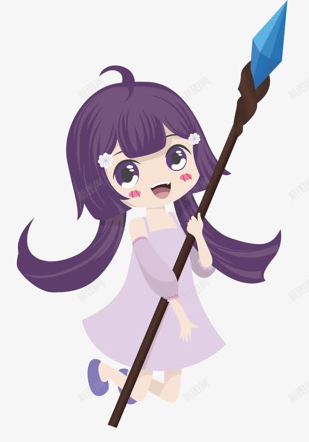 手绘抱着魔法杖的小女孩png免抠素材_新图网 https://ixintu.com 免扣 免费 女孩 手绘 法杖