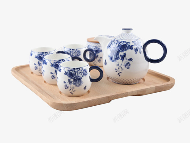 青花瓷茶具png免抠素材_新图网 https://ixintu.com 瓷器 茶壶 茶座 茶杯