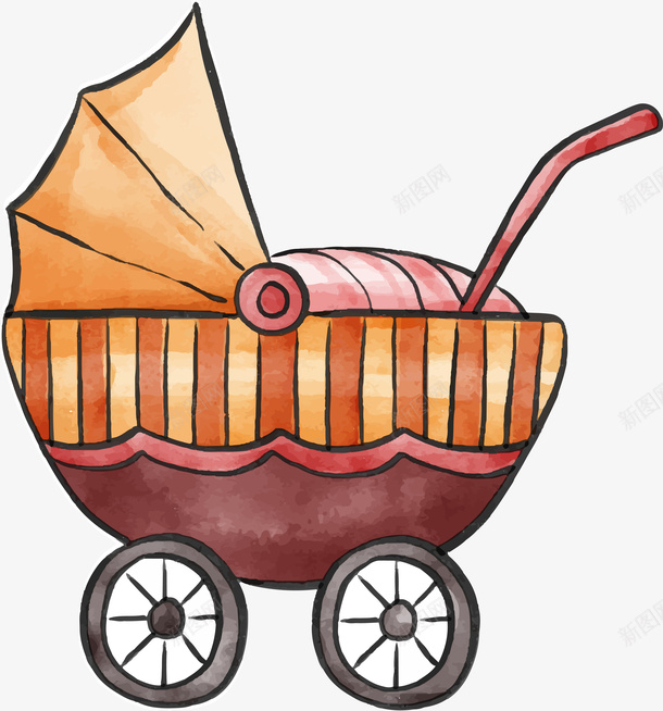 卡通褐色婴儿睡床png免抠素材_新图网 https://ixintu.com 卡通 婴儿床 手绘 推车 水彩笔 矢量图案 褐色