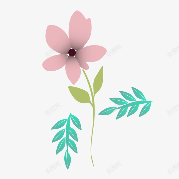 卡通红色花朵植物png免抠素材_新图网 https://ixintu.com 卡通花朵 植物 红色花朵 绿色叶子 背景装饰