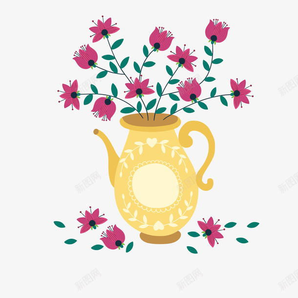 可爱水壶欧式花瓶矢量图ai免抠素材_新图网 https://ixintu.com 卡通 可爱 手绘 欧式 花卉植物 花瓶设计 矢量图
