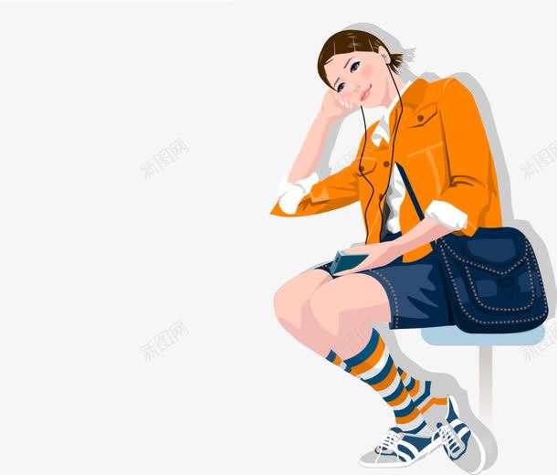 撑头坐着的挎包美女png免抠素材_新图网 https://ixintu.com 挎包 撑头坐着的挎包美女矢量 美女 美女矢量 美女素材
