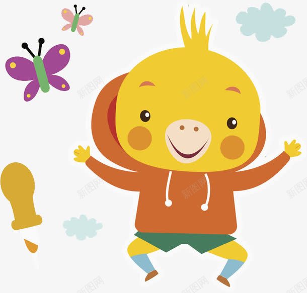 萌趣鸡仔png免抠素材_新图网 https://ixintu.com 动物 卡通 小鸡 彩色 微笑 手绘 蝴蝶 黄色