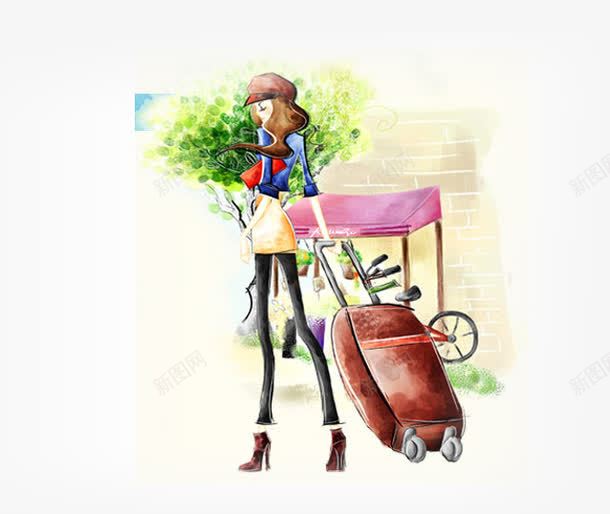 美女插画png免抠素材_新图网 https://ixintu.com 旅游 美女插画 行李