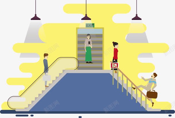 卡通上楼下楼的人png免抠素材_新图网 https://ixintu.com 上楼 下楼 卡通 台阶 手扶梯 百货商店 自动扶梯 阶梯