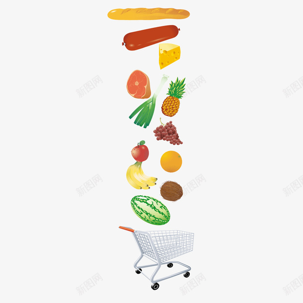 掉进购物车的蔬菜水果矢量图ai免抠素材_新图网 https://ixintu.com 水果 蔬菜 购物车 矢量图
