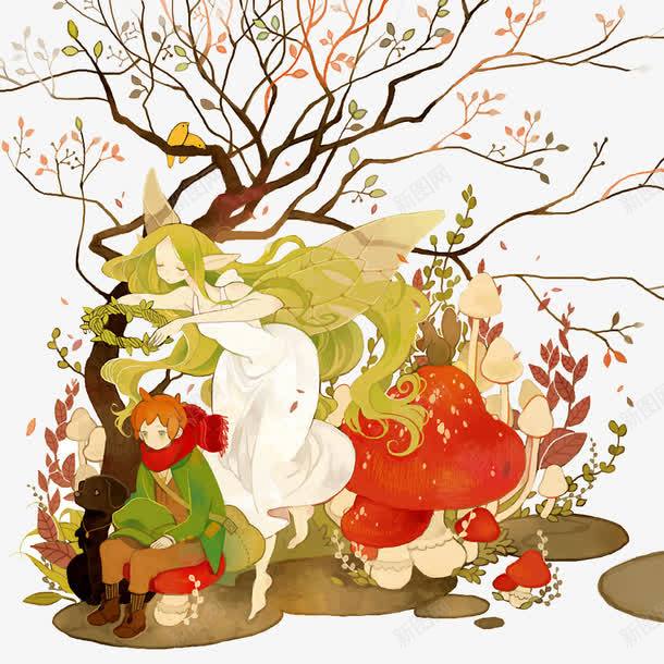 妖精png免抠素材_新图网 https://ixintu.com 妖精 插画 枯树 蘑菇