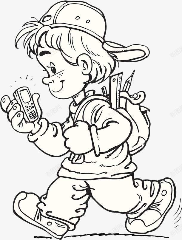 黑白简笔人物插图走路的小男孩png免抠素材_新图网 https://ixintu.com 人物插图 卡通人物走路 可爱 小男孩 简笔 背书包 走路 黑白