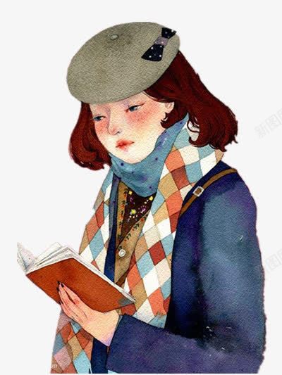 看书的温柔女孩png免抠素材_新图网 https://ixintu.com 手绘 插画 治愈 装饰