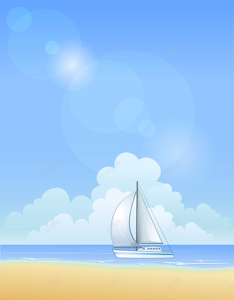 蓝天白云沙滩海洋帆船矢量ai设计背景_新图网 https://ixintu.com 帆船 底纹 底纹背景 底纹边框 海滩 白云 背景 蓝天白云海报背景 风光 风景 矢量图