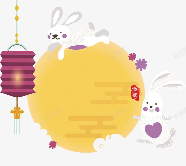 月亮和玉兔的中秋节装饰png免抠素材_新图网 https://ixintu.com 中国结 中秋 中秋节 兔子 月亮 月球 灯笼 玉兔 白云 节庆 节日 花朵
