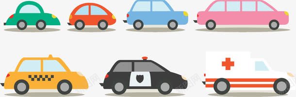城市交通车救护车组图png免抠素材_新图网 https://ixintu.com 交通车 出租车 城市 小轿车 车组