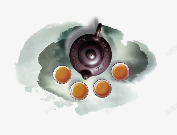 茶具png免抠素材_新图网 https://ixintu.com 喝茶 水墨 茶具 茶壶 茶杯
