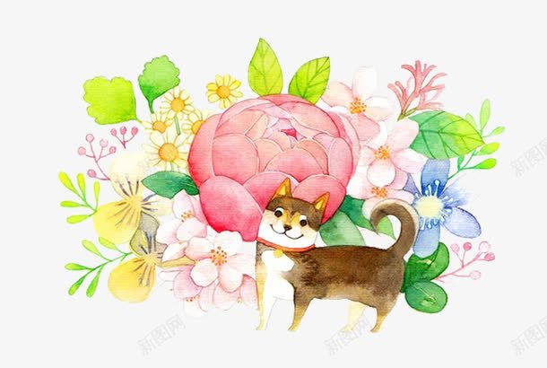 傻狗哈士奇和花png免抠素材_新图网 https://ixintu.com 人物傻 傻 傻的元素 傻的可爱 卡通 卡通元素 可爱 呆萌 哈士奇 手绘 文字傻 水彩 花卉