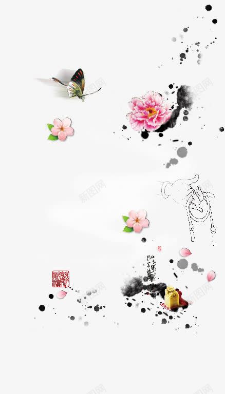 水墨蝴蝶鲜花手势png免抠素材_新图网 https://ixintu.com 叶子 手势 水墨 花朵 蝴蝶 鲜花