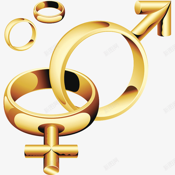卡通金色立体性别男女图标png_新图网 https://ixintu.com 两性 关系 卡通 婚姻 性别女 性别男 戒指 立体 金属