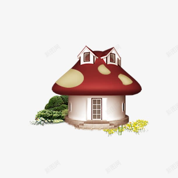卡通蘑菇房子png免抠素材_新图网 https://ixintu.com 卡通 房子 蘑菇