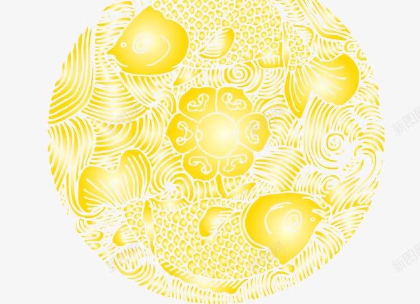 双鱼戏珠圆形纹png免抠素材_新图网 https://ixintu.com 双鱼 圆形纹 春节素材 金色花纹
