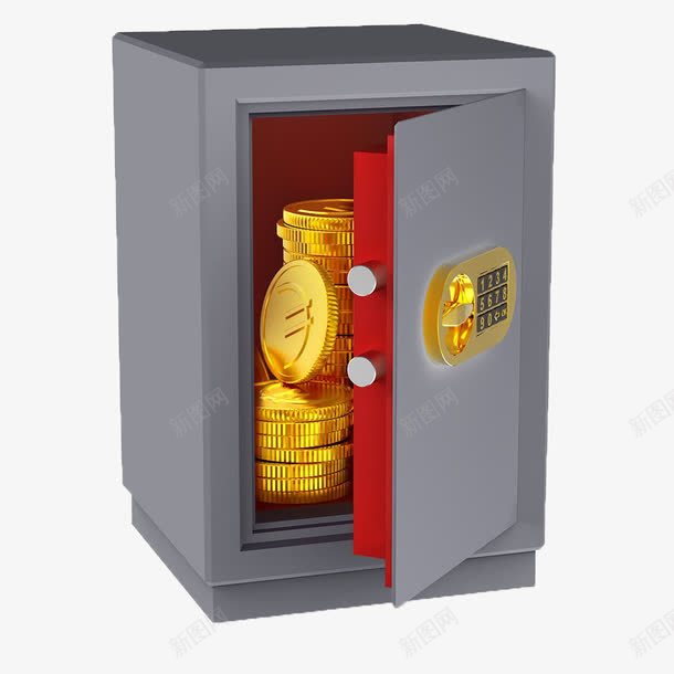 保险箱和金币png免抠素材_新图网 https://ixintu.com 保险箱 箱子 金币 钱
