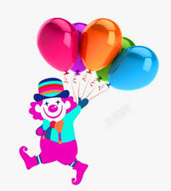 紫色卡通小丑气球装饰图案素材