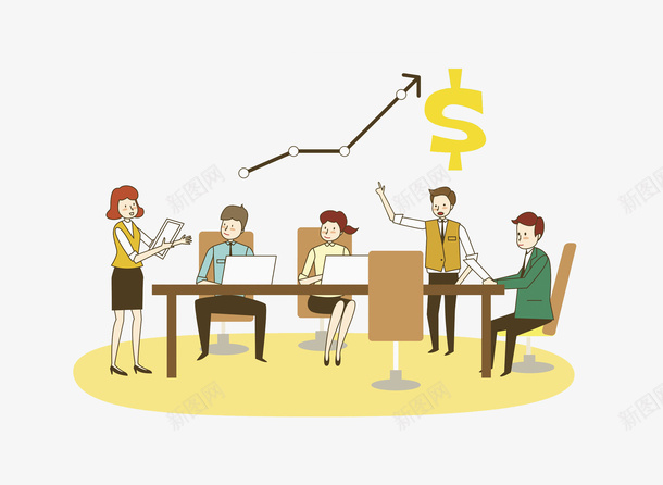 开会的人png免抠素材_新图网 https://ixintu.com 交谈的 卡通 商务 开会的 白领 讨论的 货币