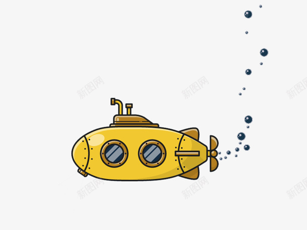 黄色潜水艇插画psd免抠素材_新图网 https://ixintu.com 插画 潜水艇 黄色插画 黄色素材