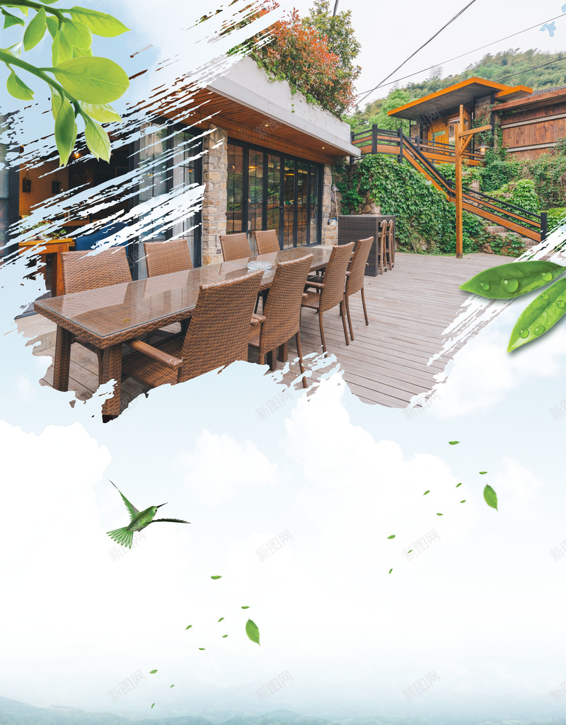 简约民宿旅游海报psd设计背景_新图网 https://ixintu.com 乡村旅游海报 住宿 入乡随俗 叶子 夏季 房子 旅行 旅行海报 民宿 简约