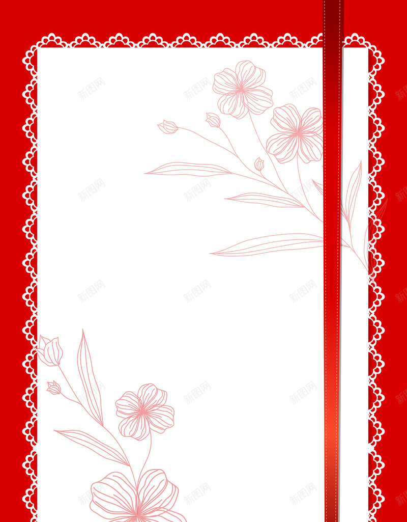 手绘粉色花朵红色边框背景矢量图ai设计背景_新图网 https://ixintu.com 手绘 海报 粉色花朵 红色边框 背景 矢量图