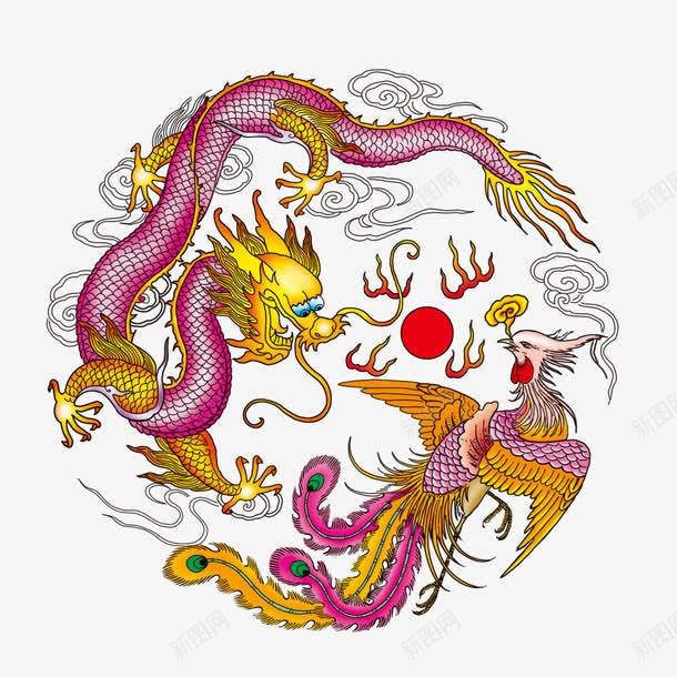 二龙戏珠png免抠素材_新图网 https://ixintu.com 中国风 二龙戏珠 红色 金色 龙