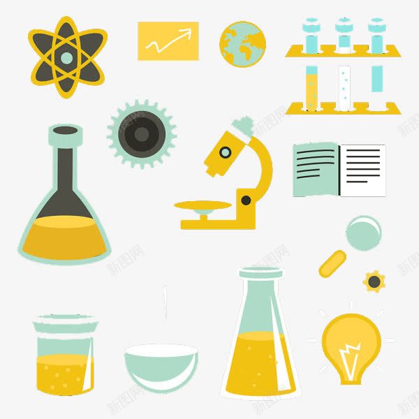 扁平化学png免抠素材_新图网 https://ixintu.com 化学仪器 扁平化学 电灯 黄色