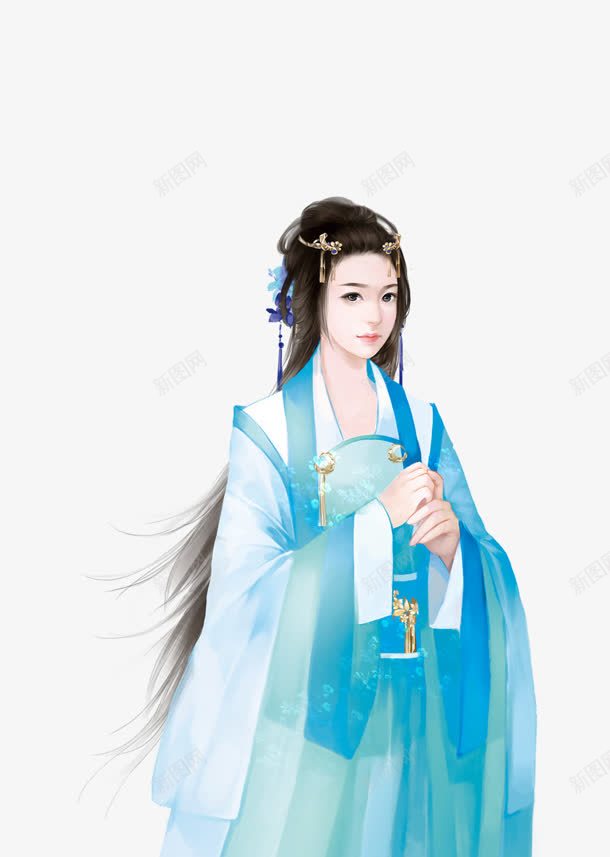 蓝裙唯美女孩png免抠素材_新图网 https://ixintu.com 女孩
